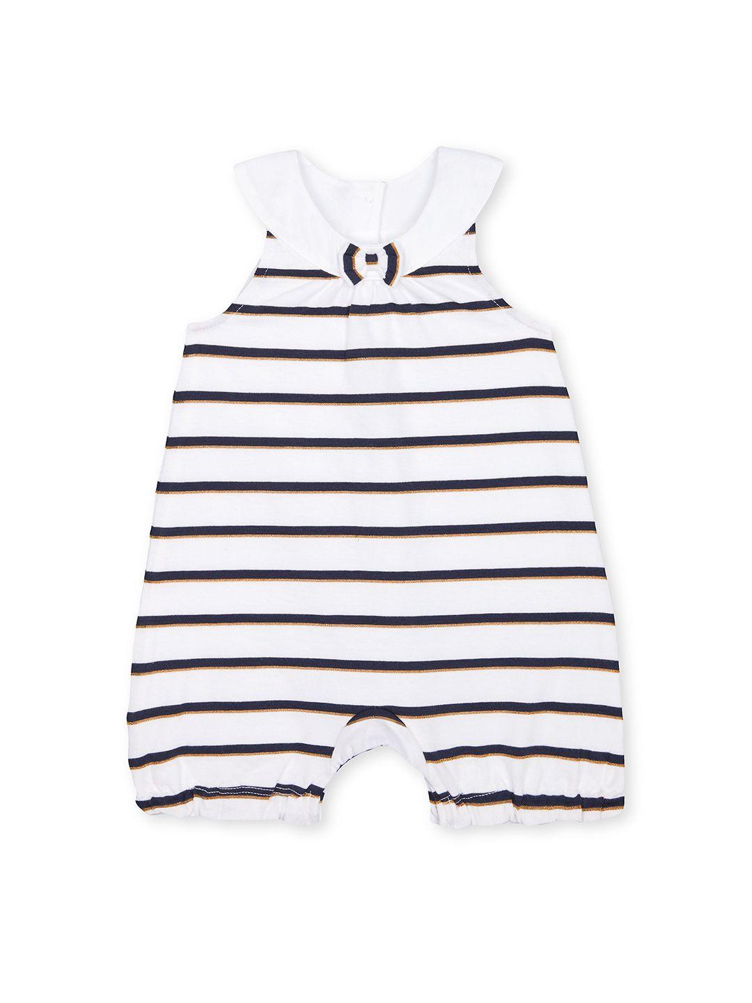 mothercare infant girls white black & gold-toned pure cotton striped bodysuit