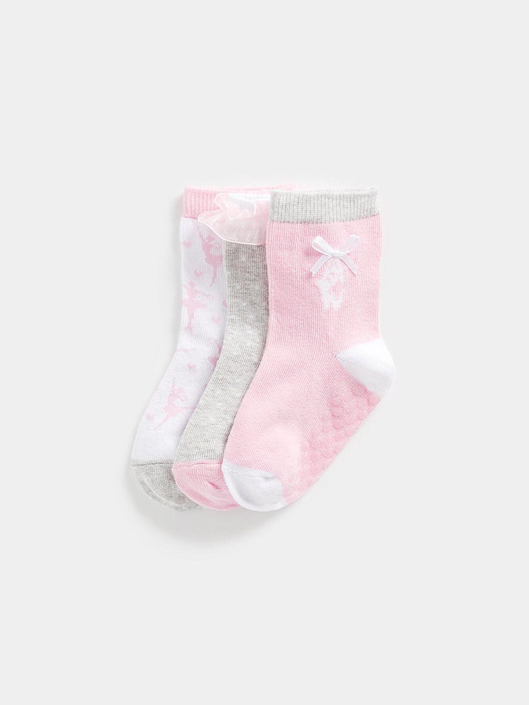 mothercare infants girls pack of 3 self-design pure cotton ankle-length socks
