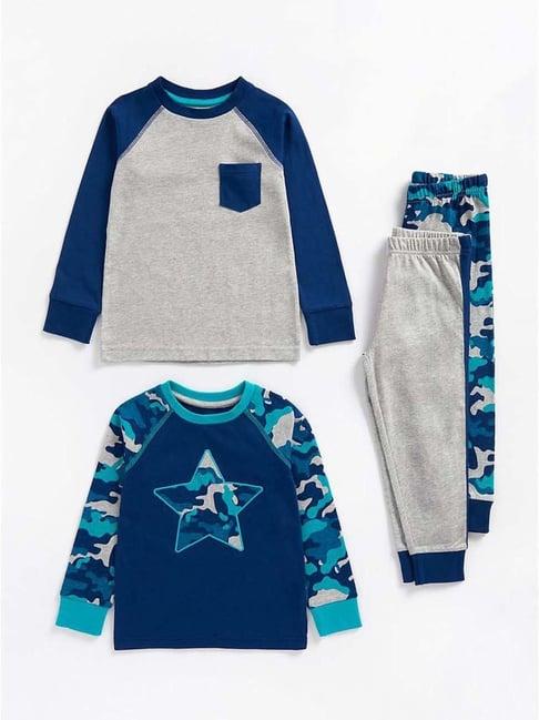 mothercare kids blue & grey printed full sleeves t-shirt set (pack of 2)