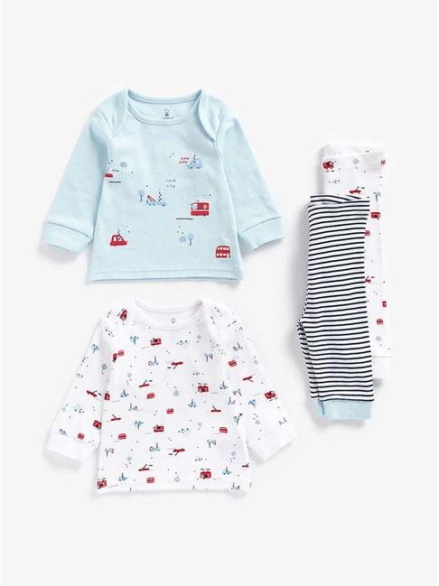 mothercare kids blue & white cotton printed full sleeves t-shirt set (pack of 2)