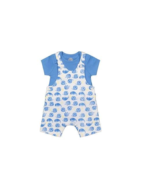 mothercare kids blue & white printed dungaree with bodysuit