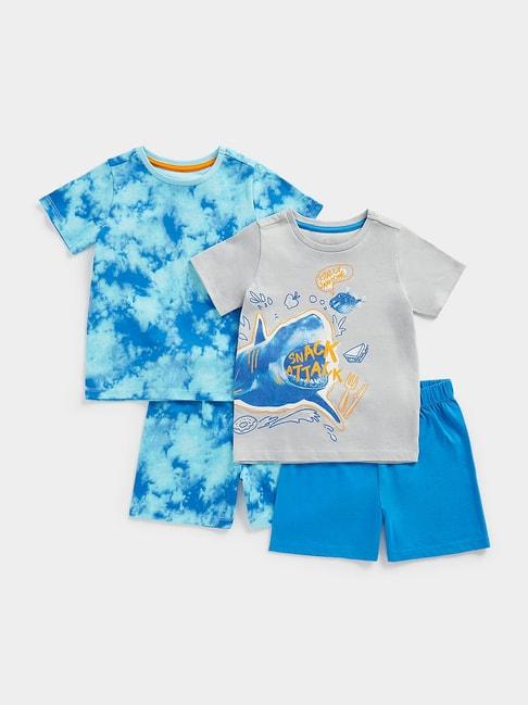 mothercare kids blue & white printed t-shirt with shorts (pack of 2)
