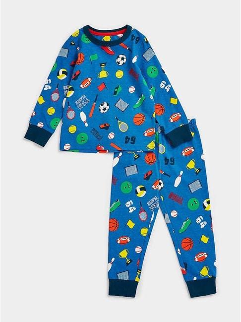 mothercare kids blue cotton printed full sleeves t-shirt set