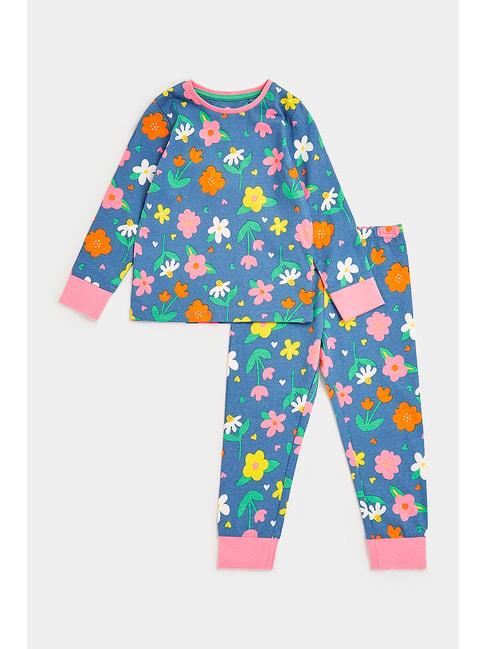 mothercare kids blue floral print full sleeves t-shirt with joggers