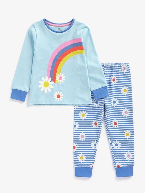 mothercare kids blue floral print full sleeves t-shirt with pyjamas