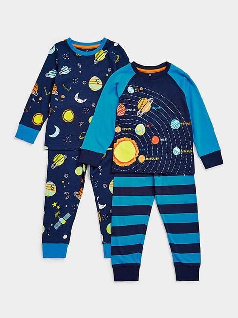 mothercare kids blue printed full sleeves t-shirt (pack of 2) with joggers (pack of 2)
