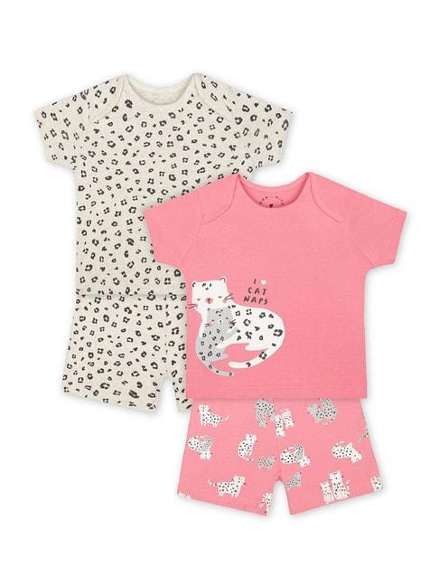 mothercare kids cloud pink & off-white cotton printed t-shirt set