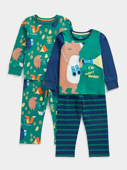mothercare kids green & navy printed full sleeves t-shirt with pyjamas (pack of 2)
