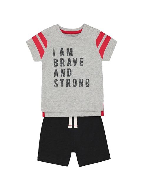 mothercare kids grey & black printed t-shirt with shorts