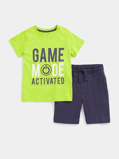mothercare kids lime green & navy printed t-shirt with shorts