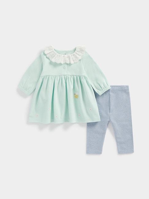 mothercare kids mint green & grey solid full sleeves top with leggings
