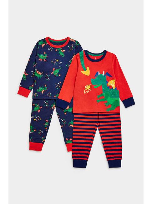mothercare kids navy & orange printed full sleeves t-shirt (pack of 2)
 with joggers (pack of 2)