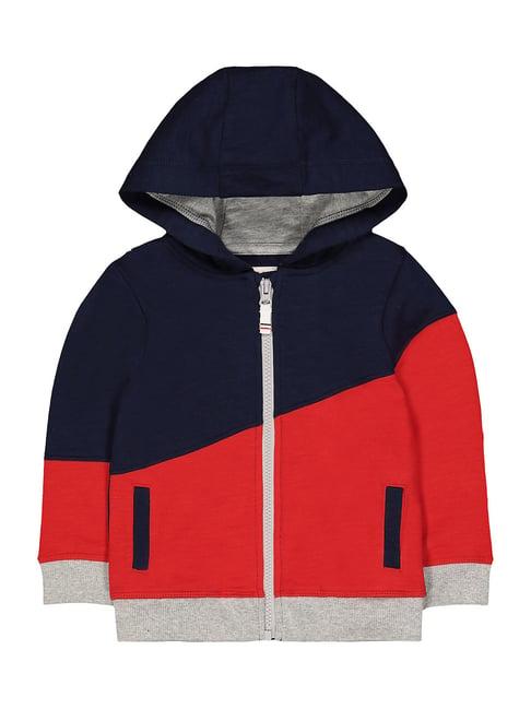 mothercare kids navy & red cotton color block full sleeves hoodie