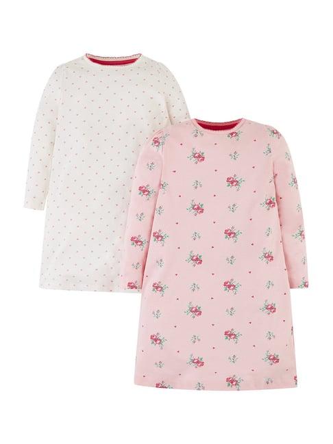mothercare kids pink & white cotton printed full sleeves night dress