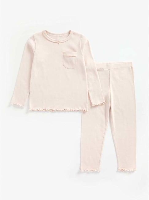mothercare kids pink cotton regular fit full sleeves t-shirt set