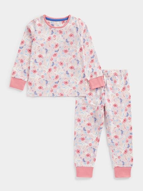 mothercare kids pink floral print full sleeves t-shirt with pyjamas