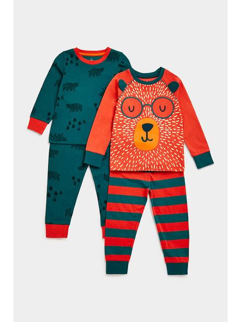 mothercare kids teal & orange printed full sleeves t-shirt (pack of 2)
 with joggers (pack of 2)