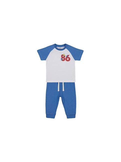 mothercare kids white & blue solid t-shirt with joggers