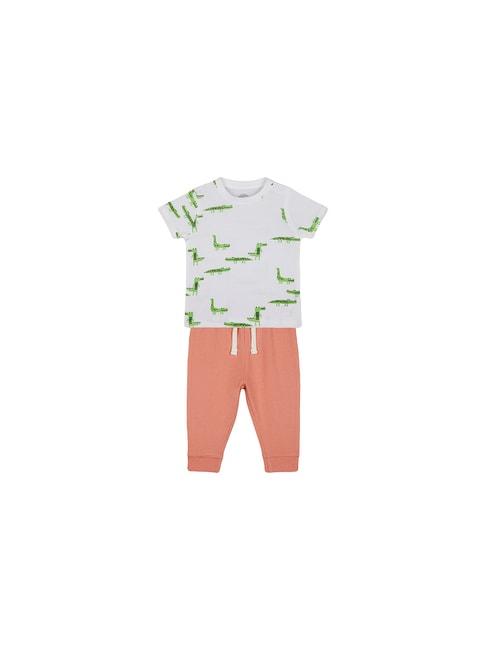 mothercare kids white & coral printed t-shirt with joggers