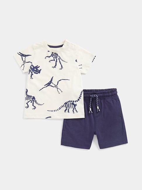 mothercare kids white & navy printed t-shirt with shorts