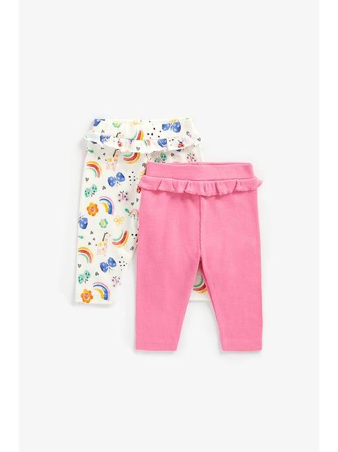 mothercare kids white & pink printed leggings (pack of 2)