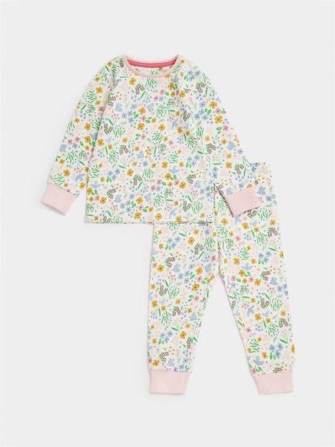mothercare kids white floral print full sleeves t-shirt with joggers