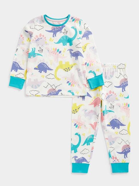 mothercare kids white printed full sleeves t-shirt with pyjamas