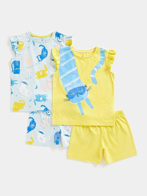mothercare kids yellow & blue printed t-shirt with shorts (pack of 2)