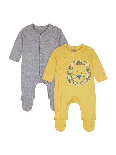 mothercare kids yellow & grey cotton printed full sleeves romper