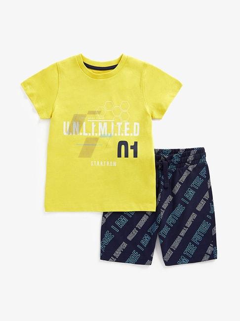 mothercare kids yellow & navy graphic print t-shirt with shorts