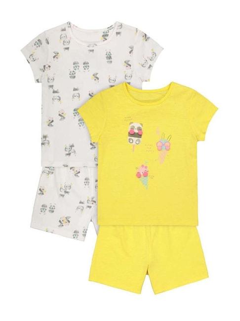 mothercare kids yellow & off-white cotton printed t-shirt set (pack of 2)