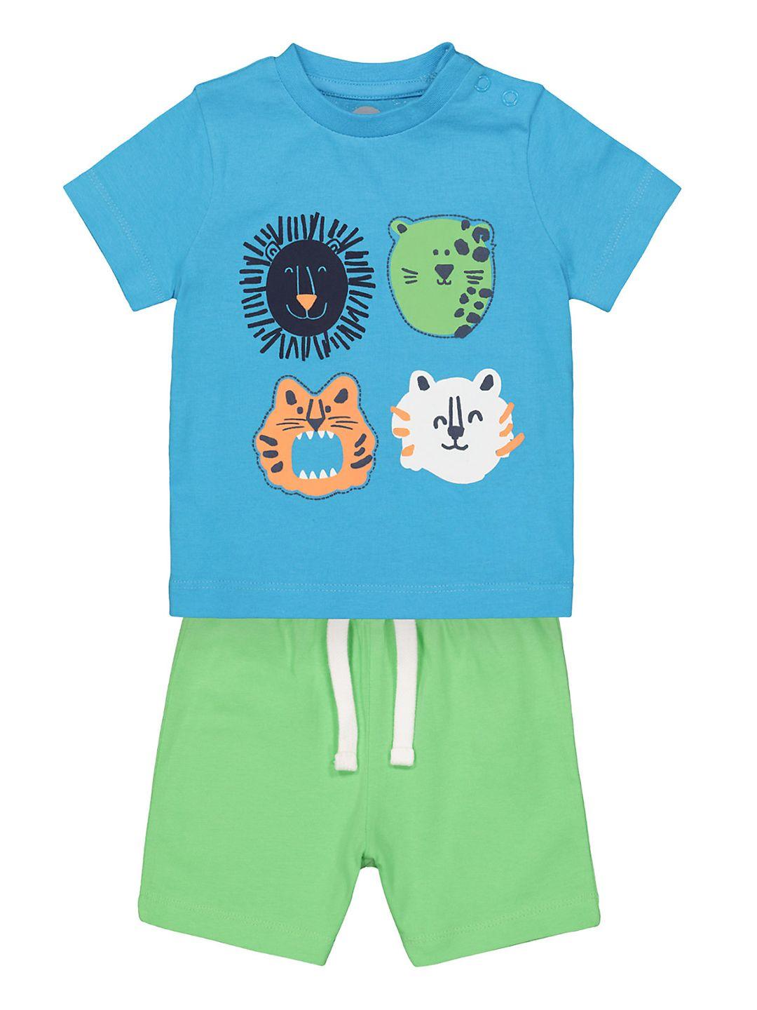 mothercare boys blue & green printed t-shirt with shorts