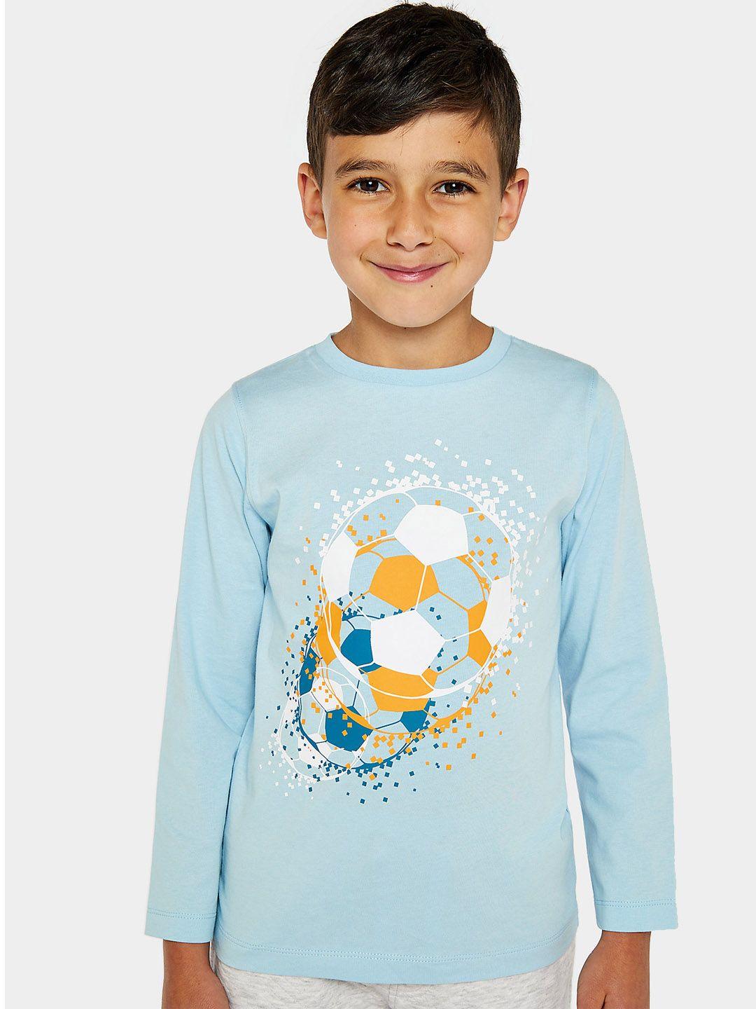 mothercare boys blue football printed pure cotton t-shirt