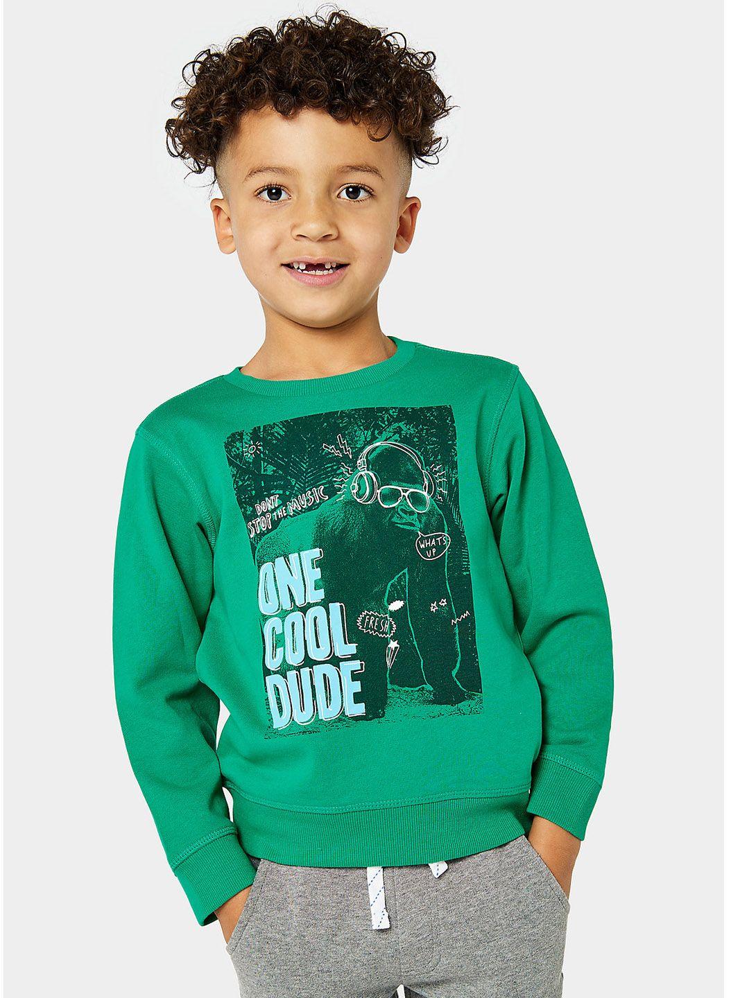 mothercare boys green typography print pure cotton sweatshirt