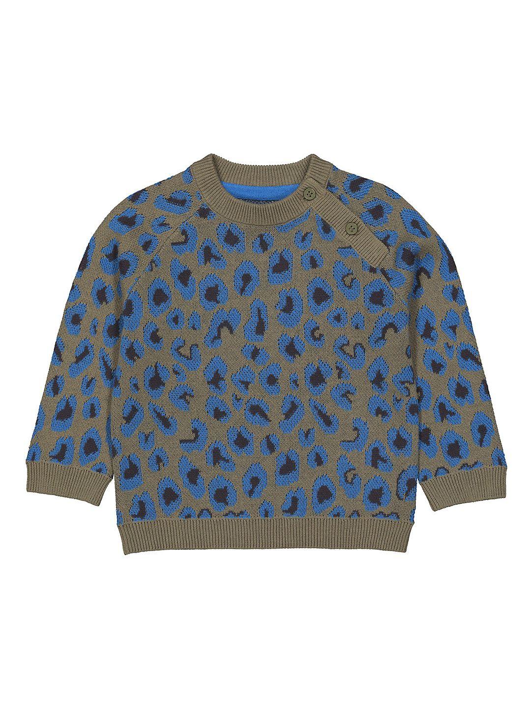 mothercare boys khaki & blue animal print pure cotton pullover