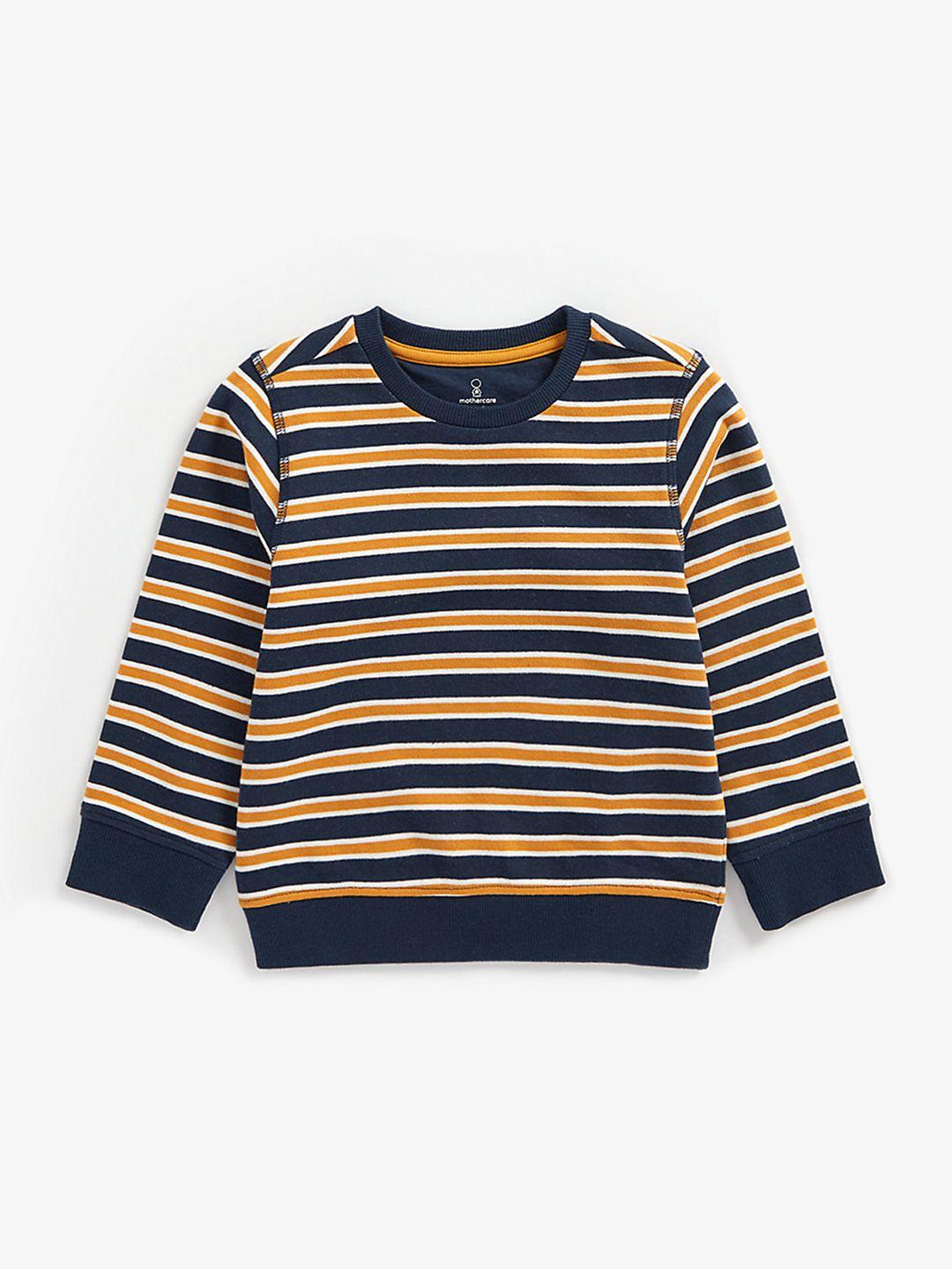 mothercare boys navy blue & mustard yellow cotton striped sweatshirt