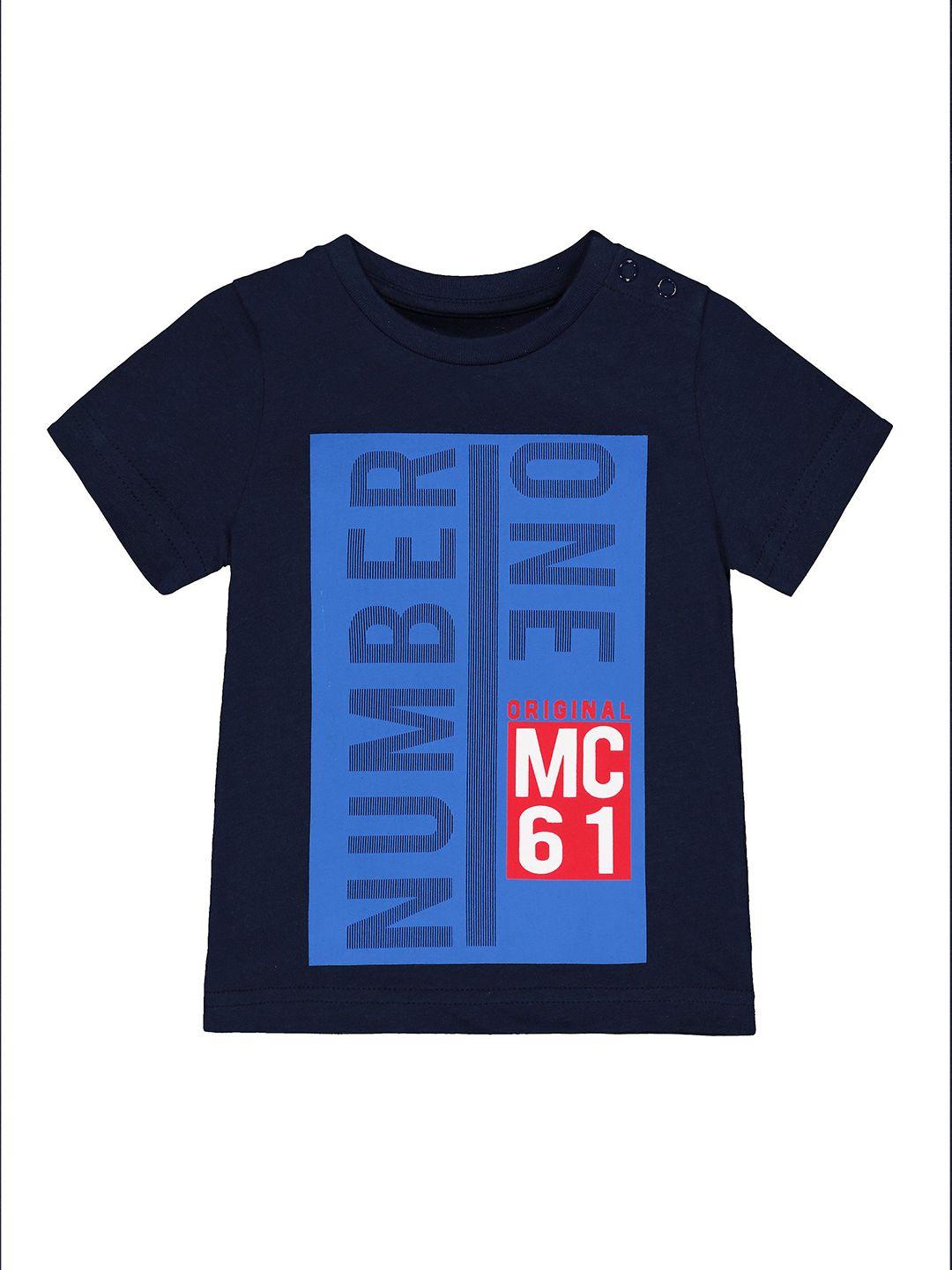 mothercare boys navy blue printed round neck pure cotton t-shirt