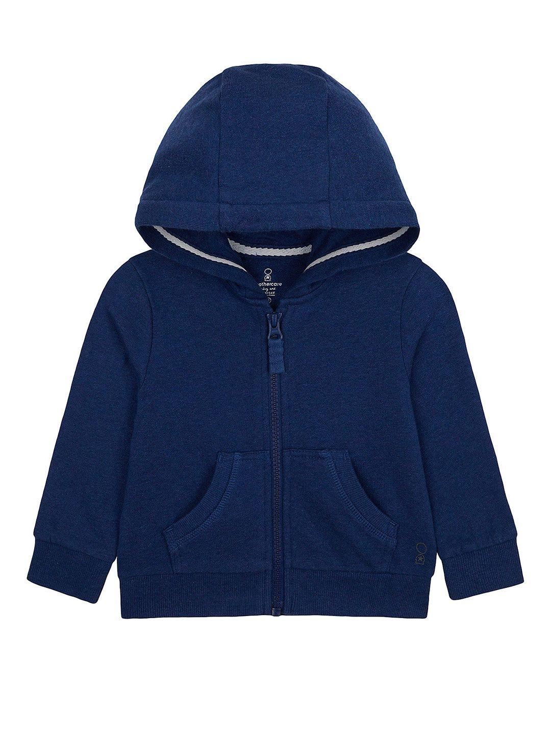mothercare boys navy blue solid pure cotton hooded sweatshirt