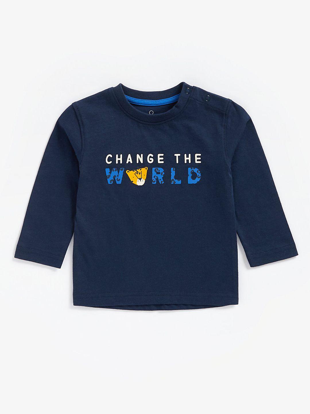 mothercare boys navy blue typography printed pure cotton t-shirt