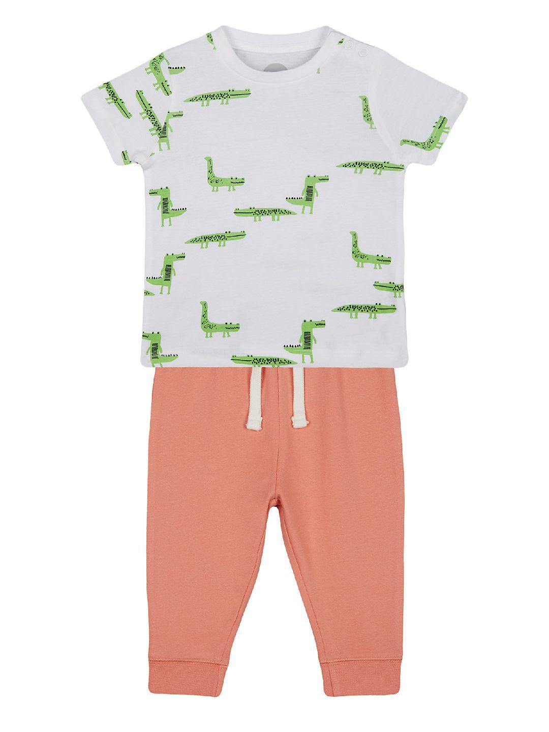 mothercare boys off-white & peach-coloured printed t-shirt with joggers