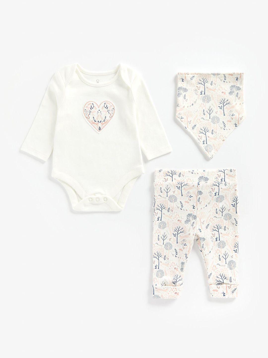 mothercare boys printed pure cotton bodysuit with pyjamas & bib