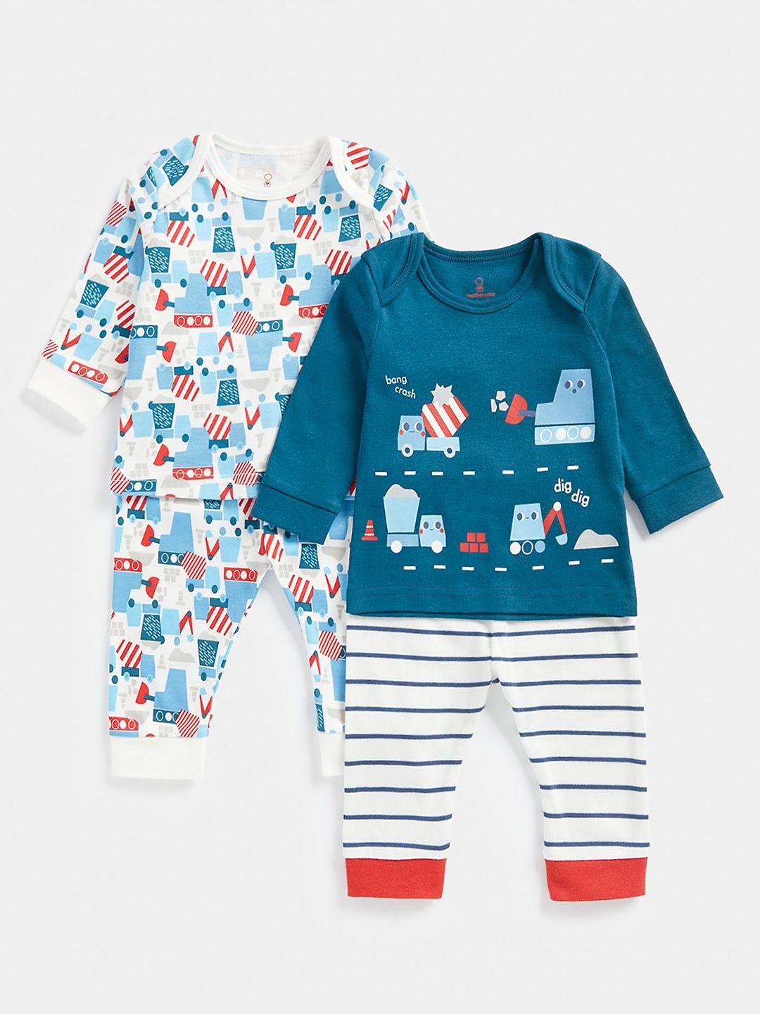 mothercare boys set of 2 printed knitted pure cotton t-shirt with joggers