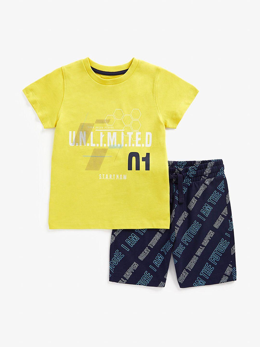 mothercare boys typography printed t-shirt with shorts