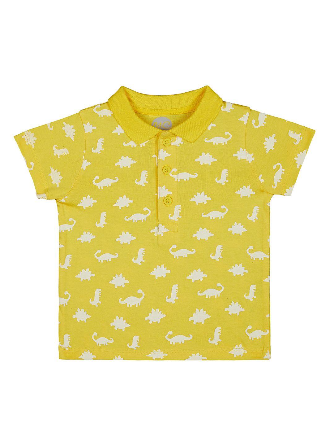 mothercare boys yellow printed polo collar cotton pure cotton t-shirt