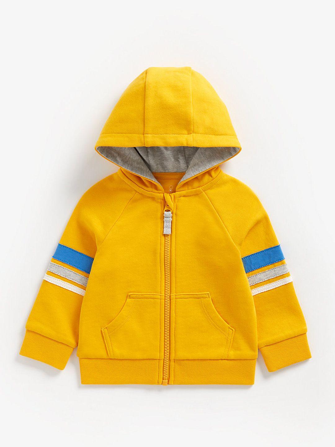 mothercare boys yellow pure cotton patch detail hooded sweatshirt