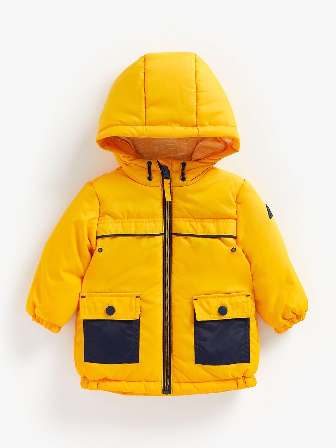 mothercare boys yellow solid hooded bomber jacket