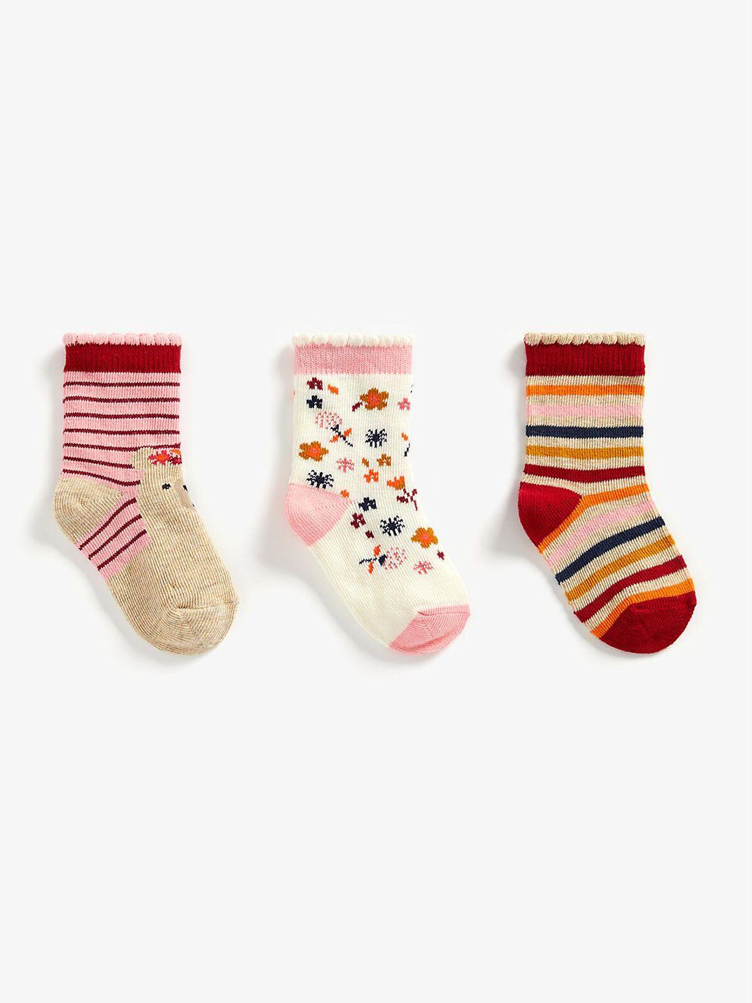mothercare girls pack of 3 patterned ankle-length cotton socks