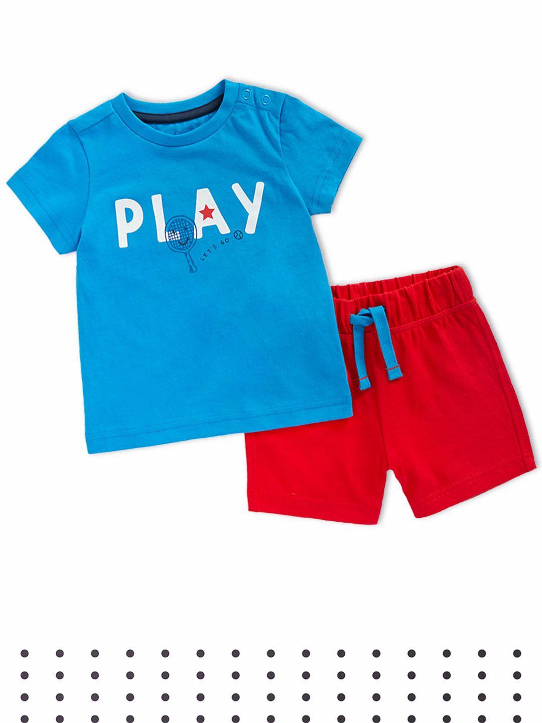 mothercare infant boys blue & red printed t-shirt with shorts