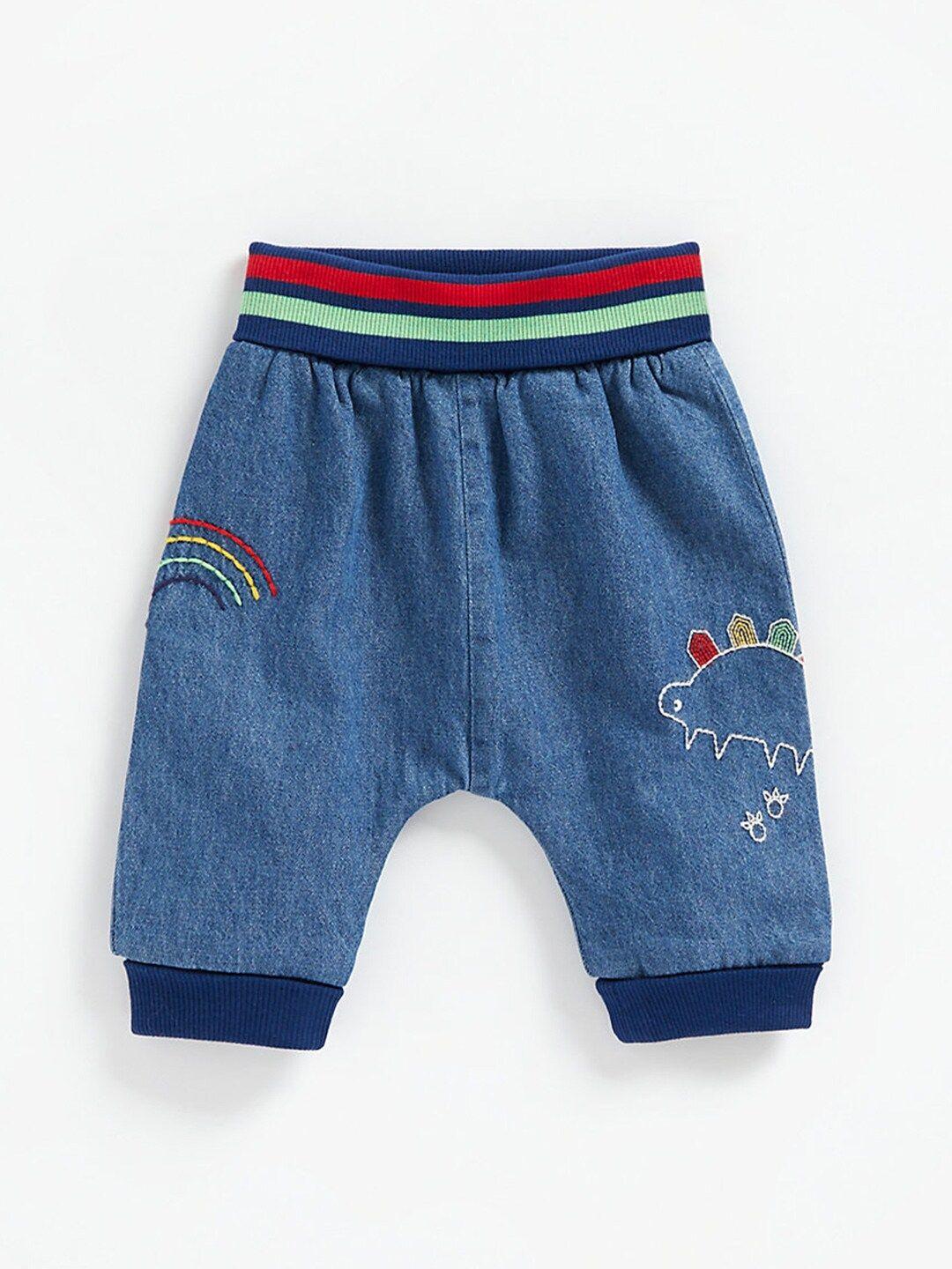mothercare infant boys blue embroidered pure cotton denim joggers