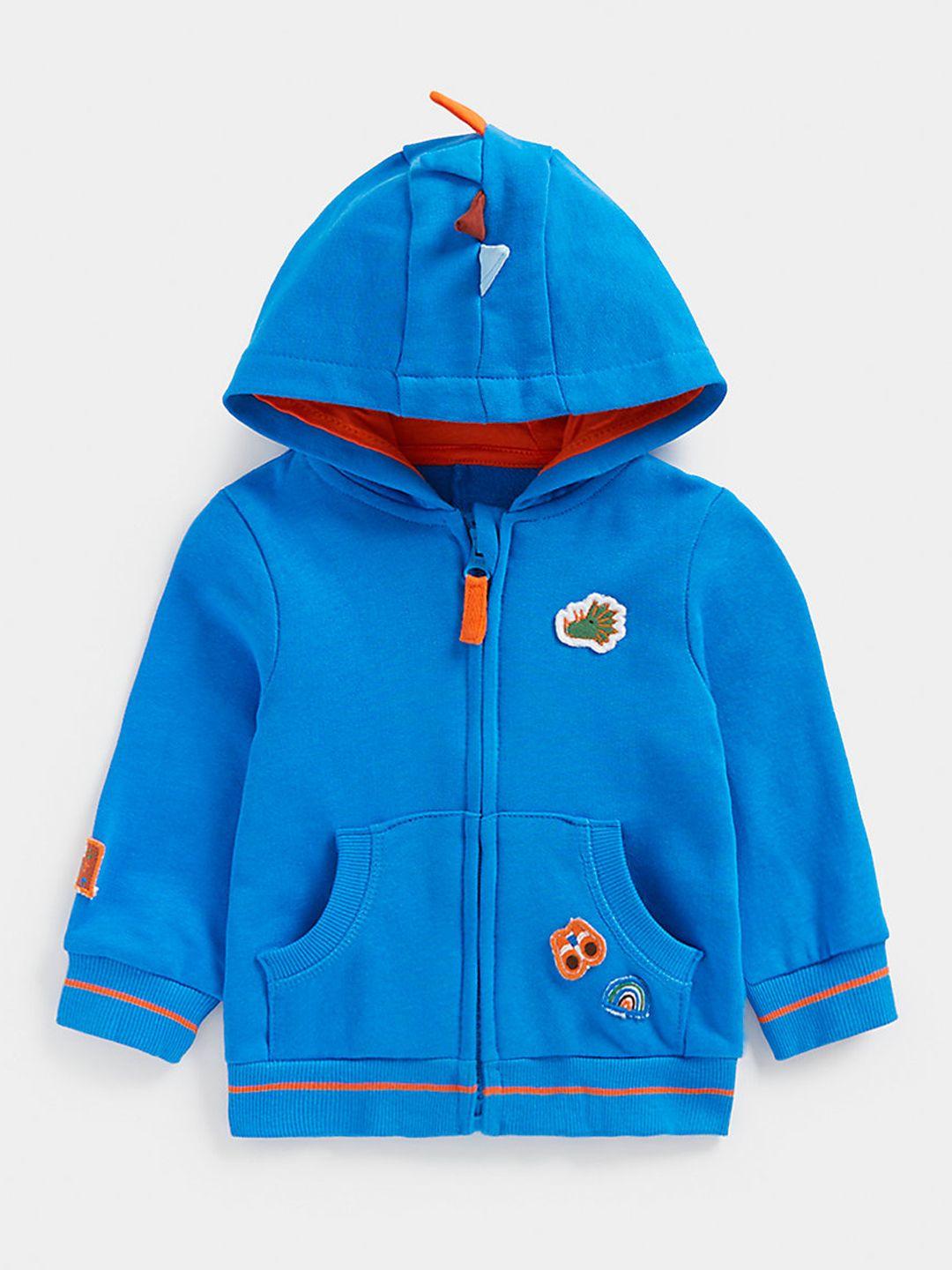 mothercare infant boys blue solid pure cotton hooded sweatshirt